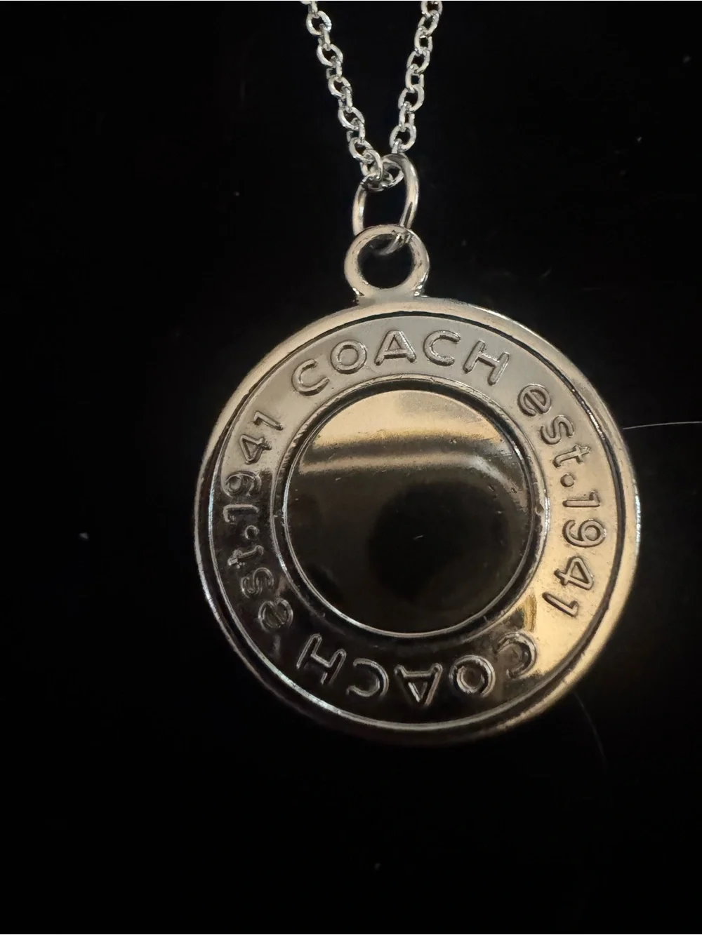 Coach Silver-Tone Round Logo Pendant Necklace